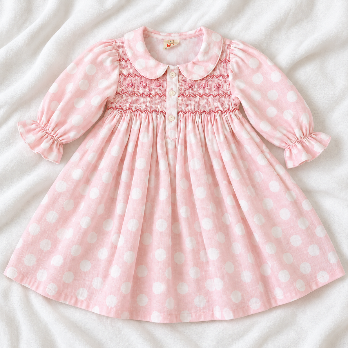 Amelia Pink Polka Dot Smocked Dress