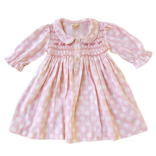 Amelia Pink Polka Dot Smocked Dress