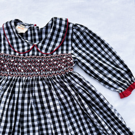 Black Gingham Smocked Dress