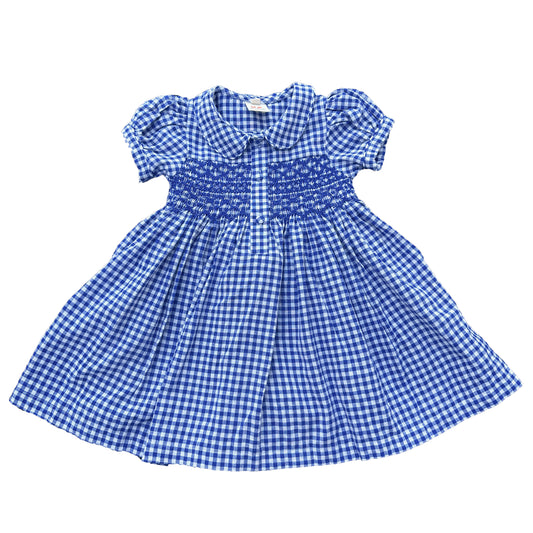Cobalt Blue Gingham Smocked Dress