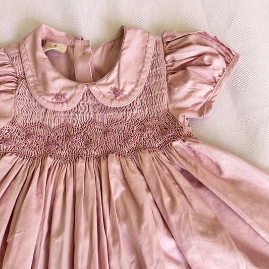 Clara Dusty Pink Smocked Cotton Dress