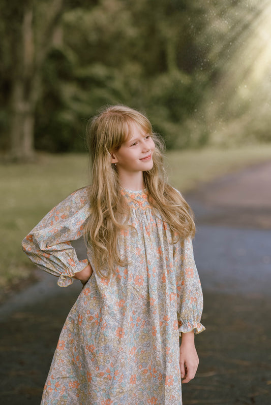 Orange Bloom Smocked Dress (Long Sleeves)