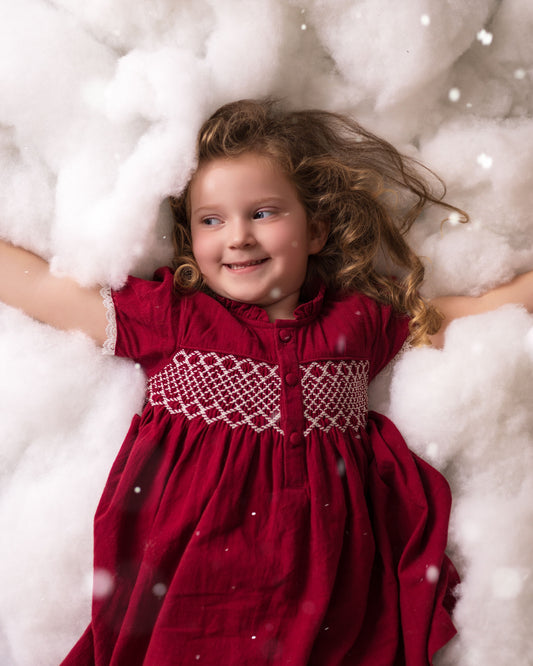 Crimson Charm Smocked Dress