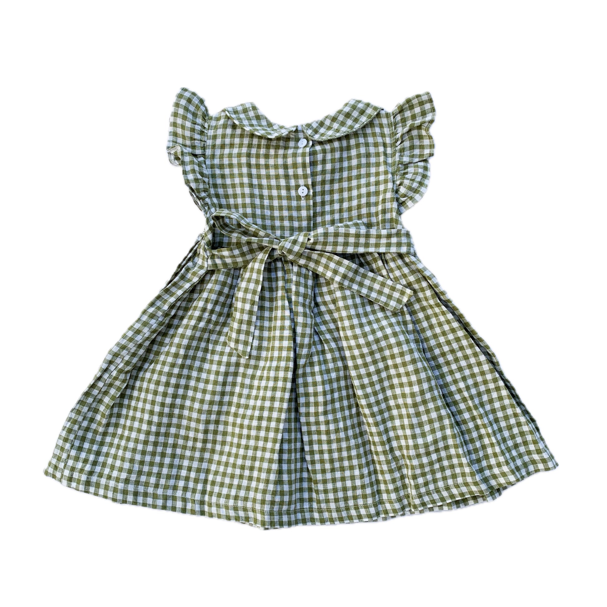 Green Gingham Linen Smocked Dress Green Gingham Linen Smocked Dress