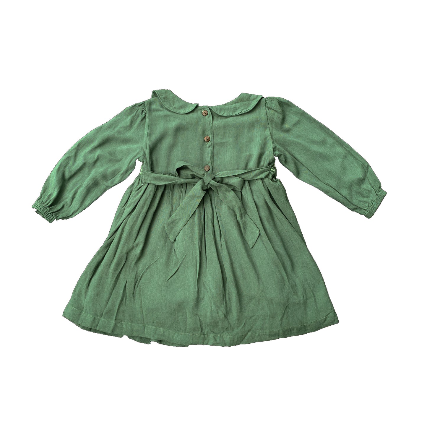 Green long sleeves hand smocked with embroidered pearls