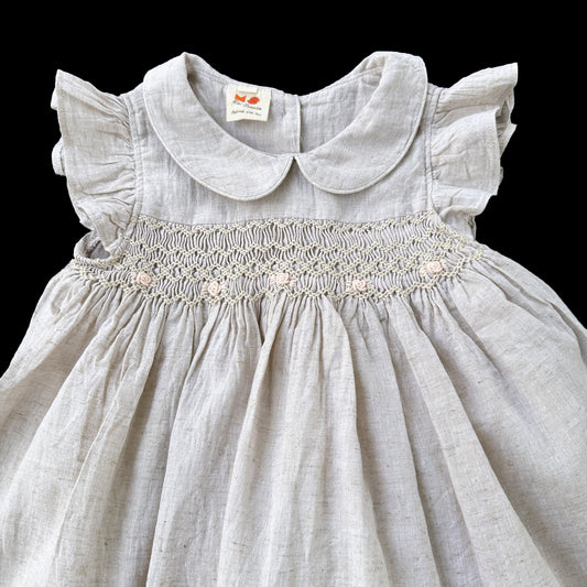 Light Gray Linen Smocked Dress