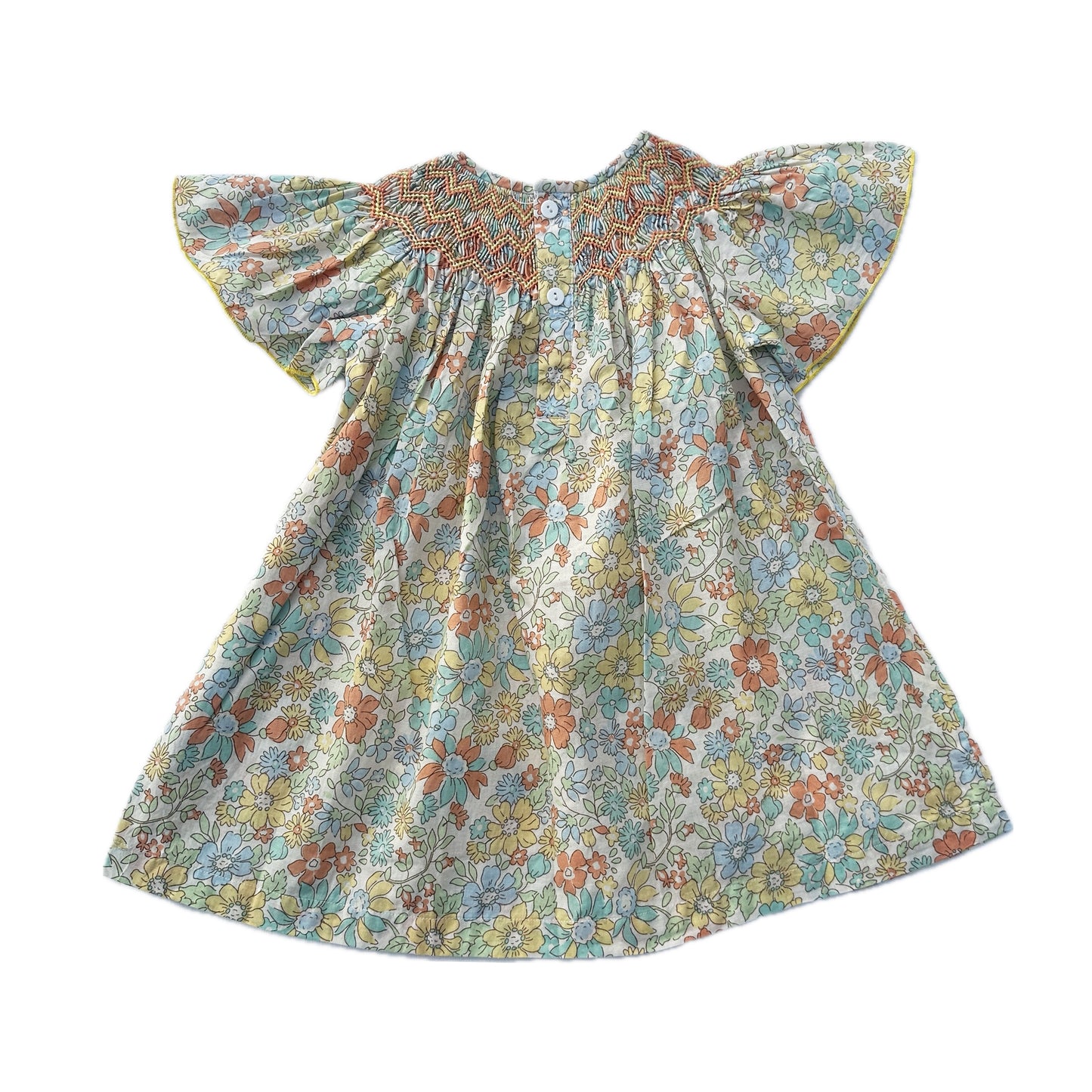 Orange Bloom Smocked Dress (Short Sleeves)