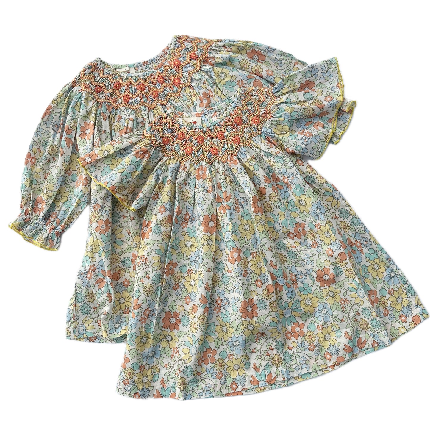 Orange Bloom Smocked Dress (Short Sleeves)