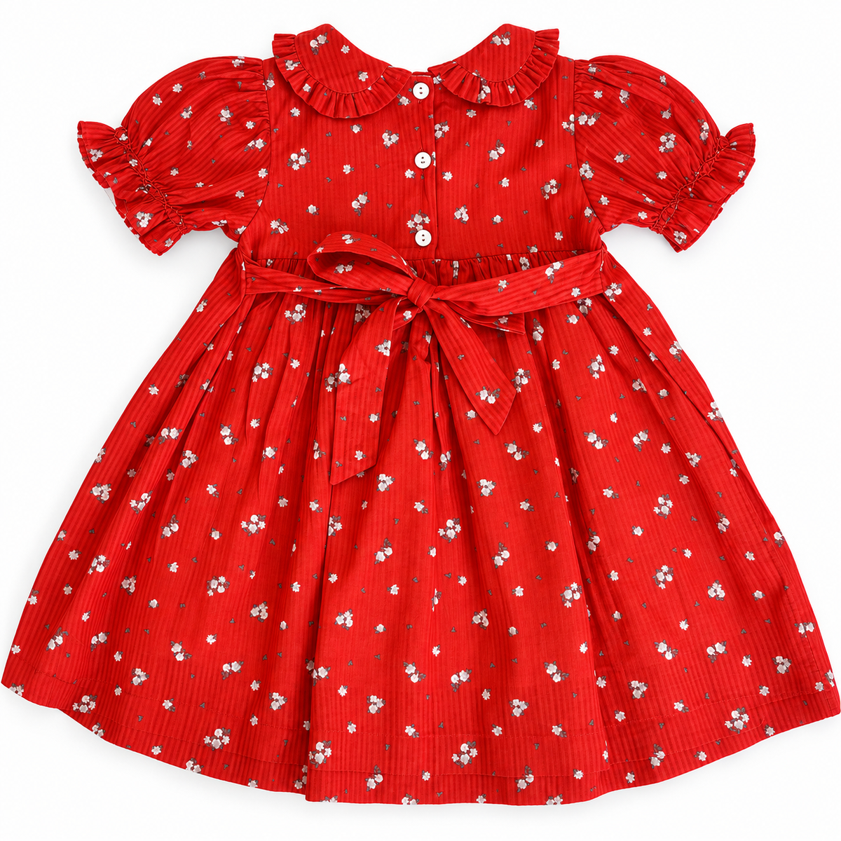 Red Floral Smocked Christmas Dress
