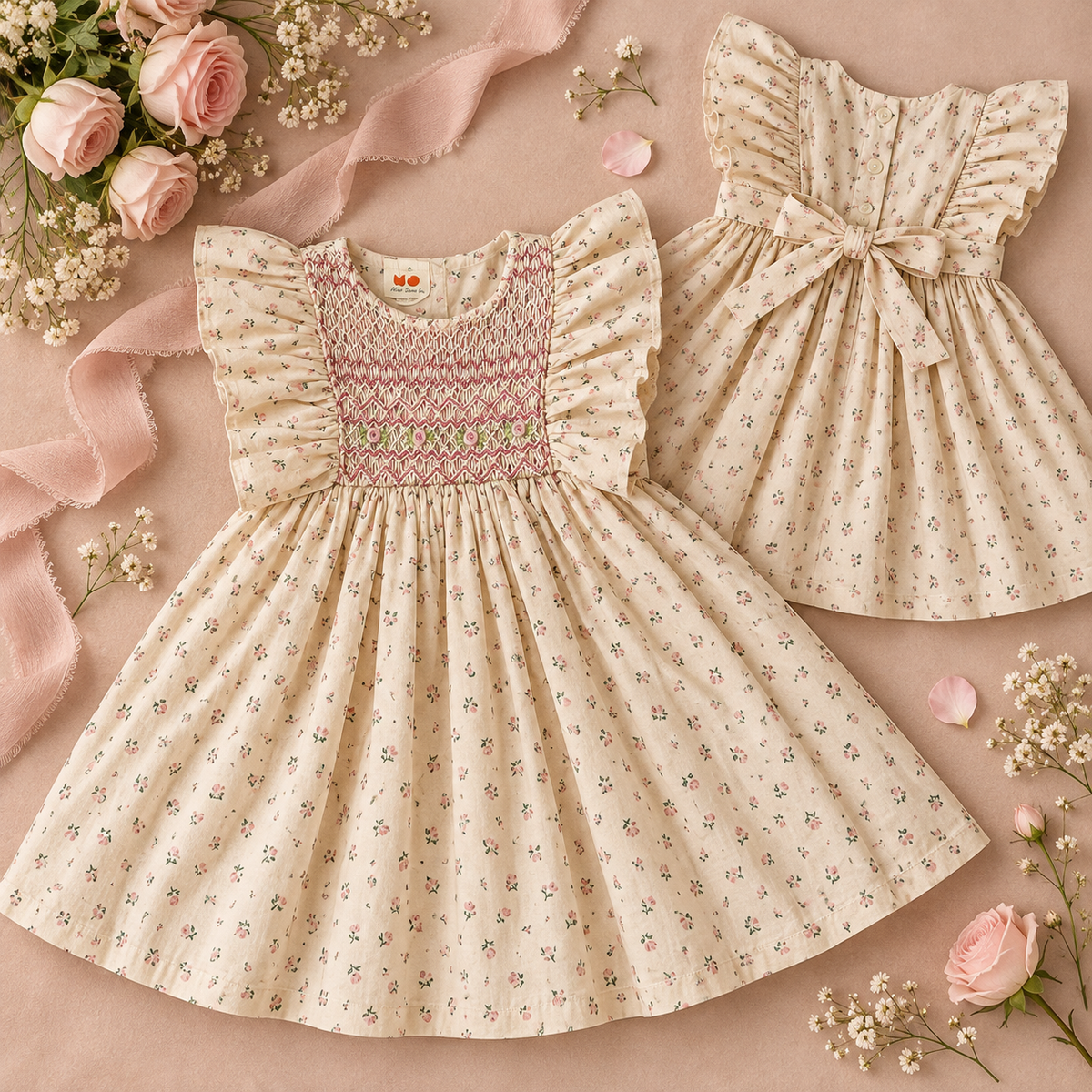 Rosalie Cream Floral Smocked Dress