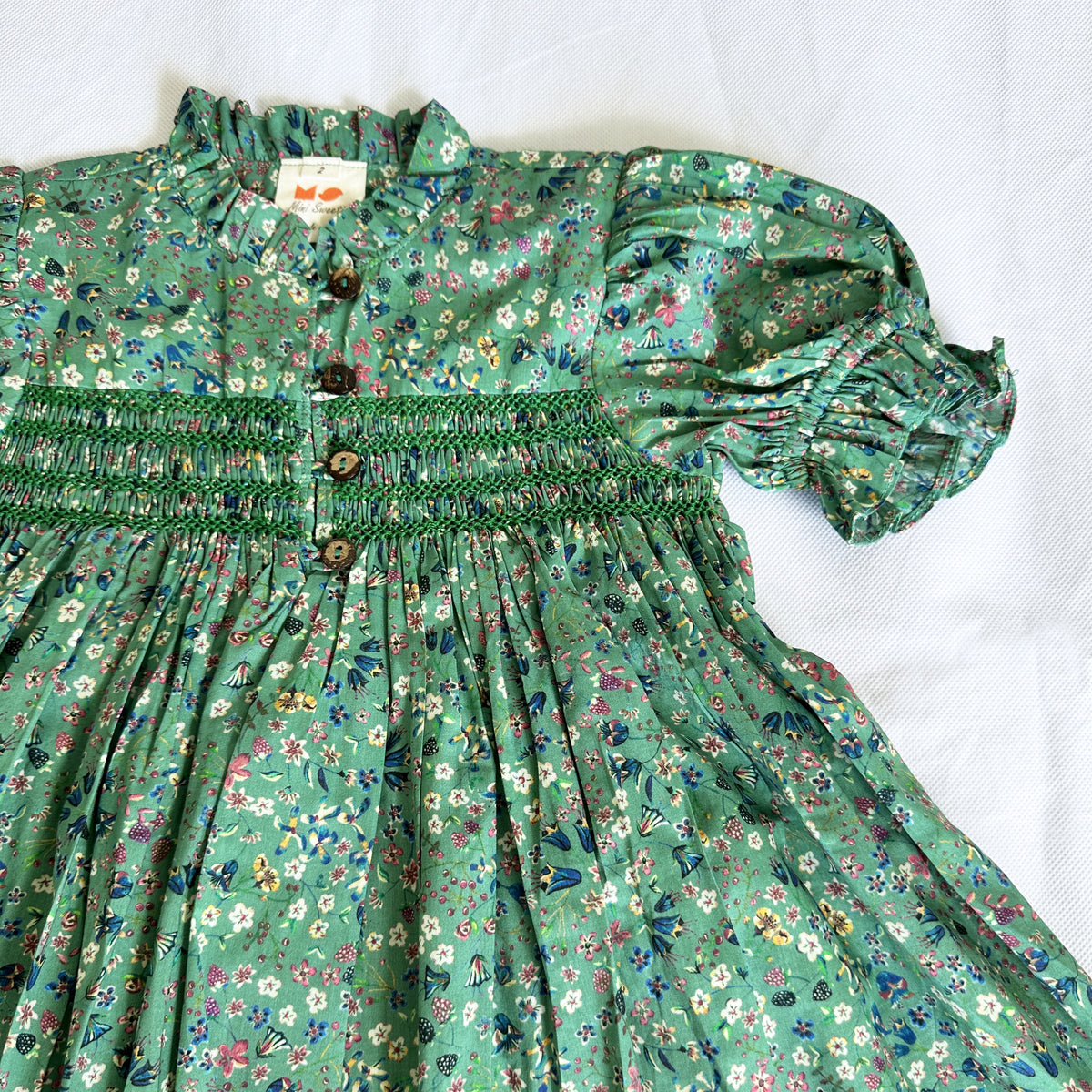 Willow Green Floral Smocked Cotton Dress