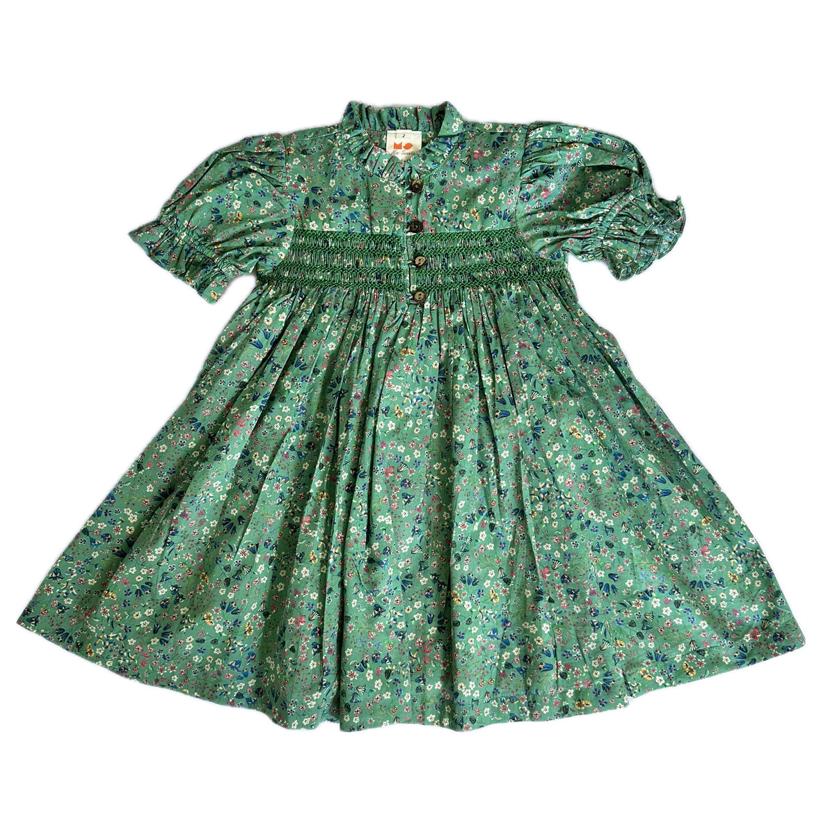 Willow Green Floral Smocked Cotton Dress