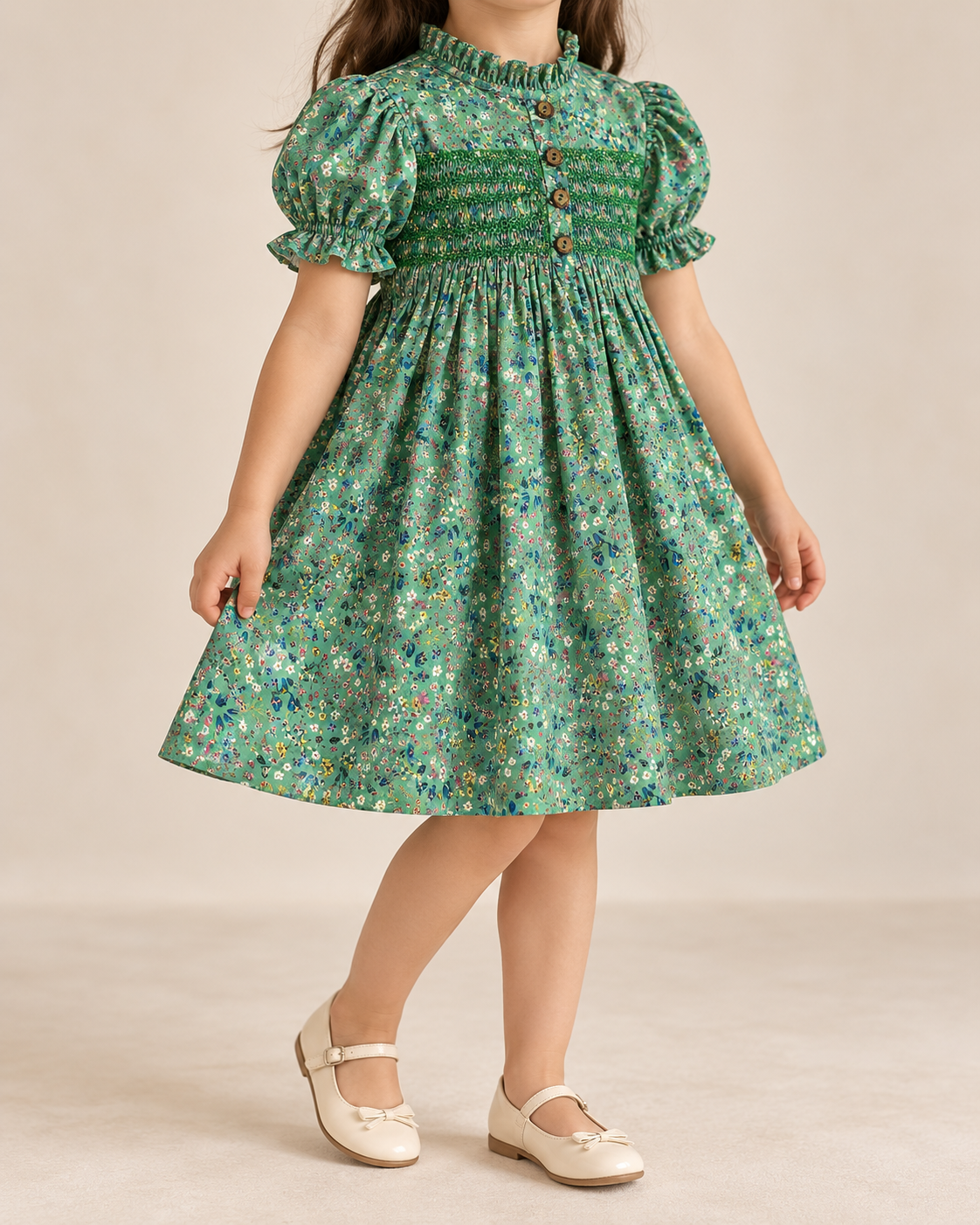 Willow Green Floral Smocked Cotton Dress