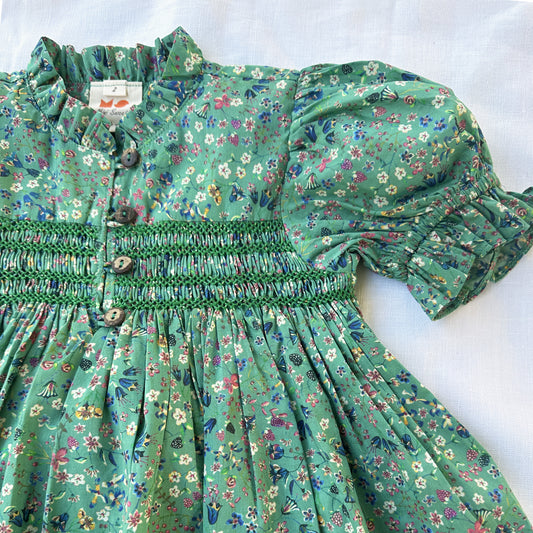 Willow Green Floral Smocked Cotton Dress