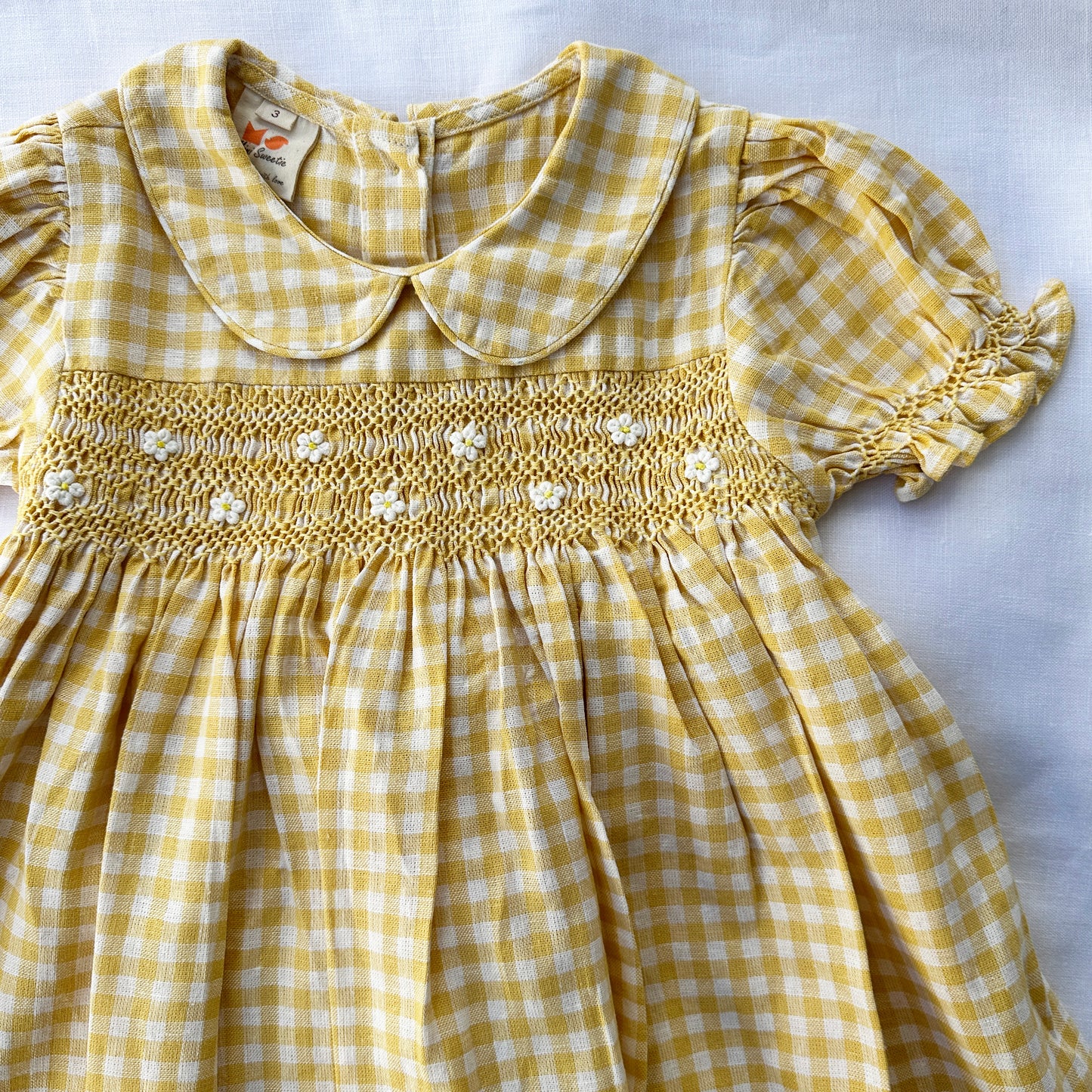 Yellow Gingham Linen Smocked Dress