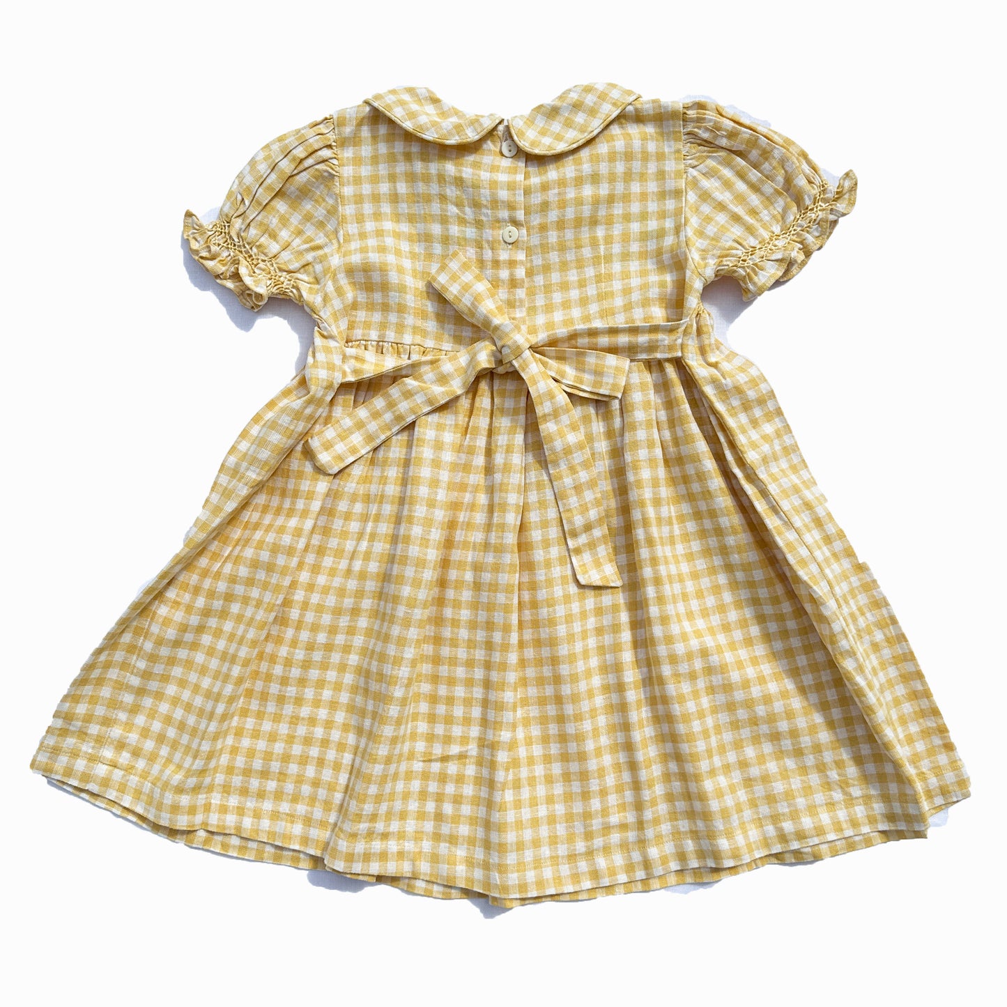 Yellow Gingham Linen Smocked Dress