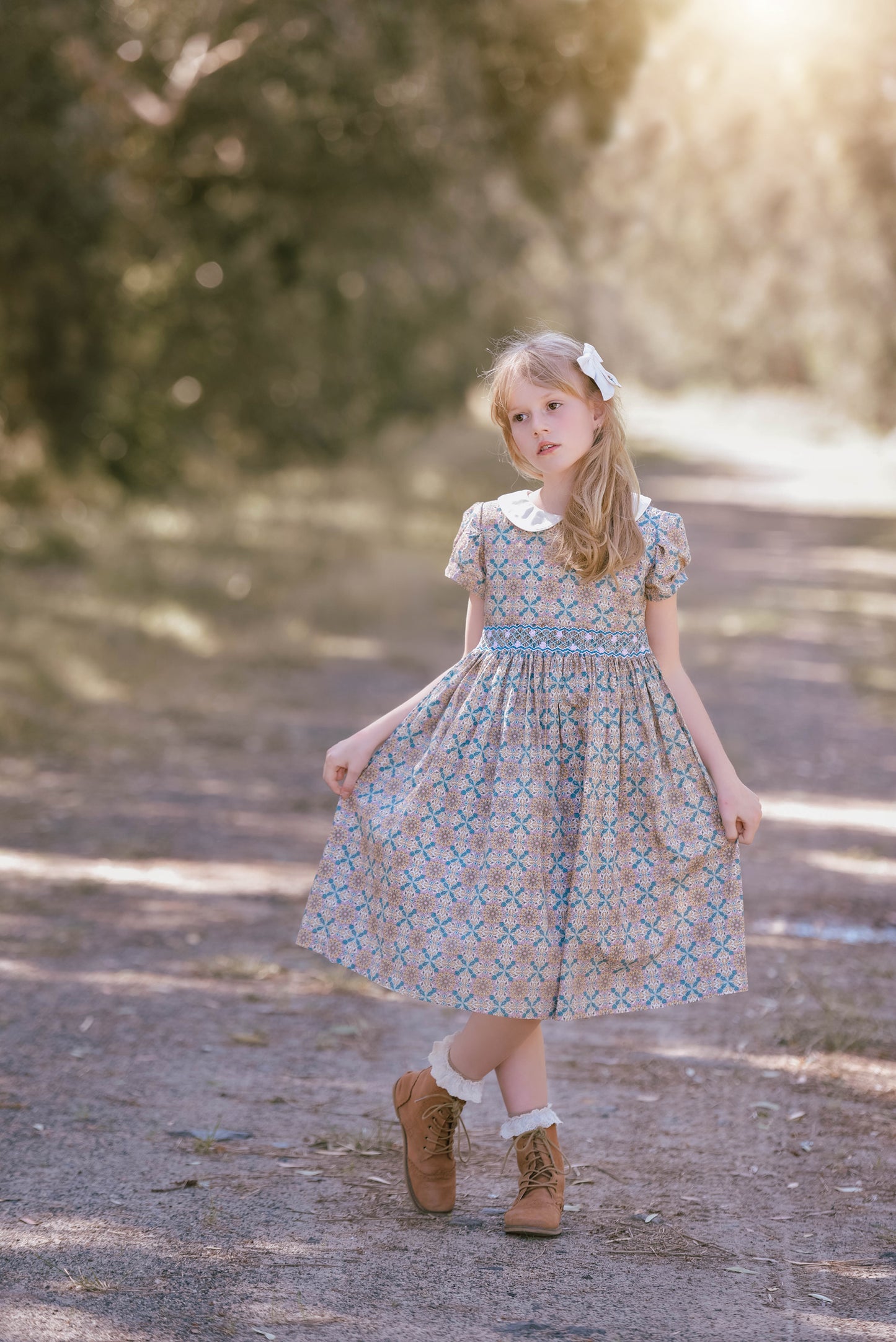 Vintage Pattern Smocked Dress