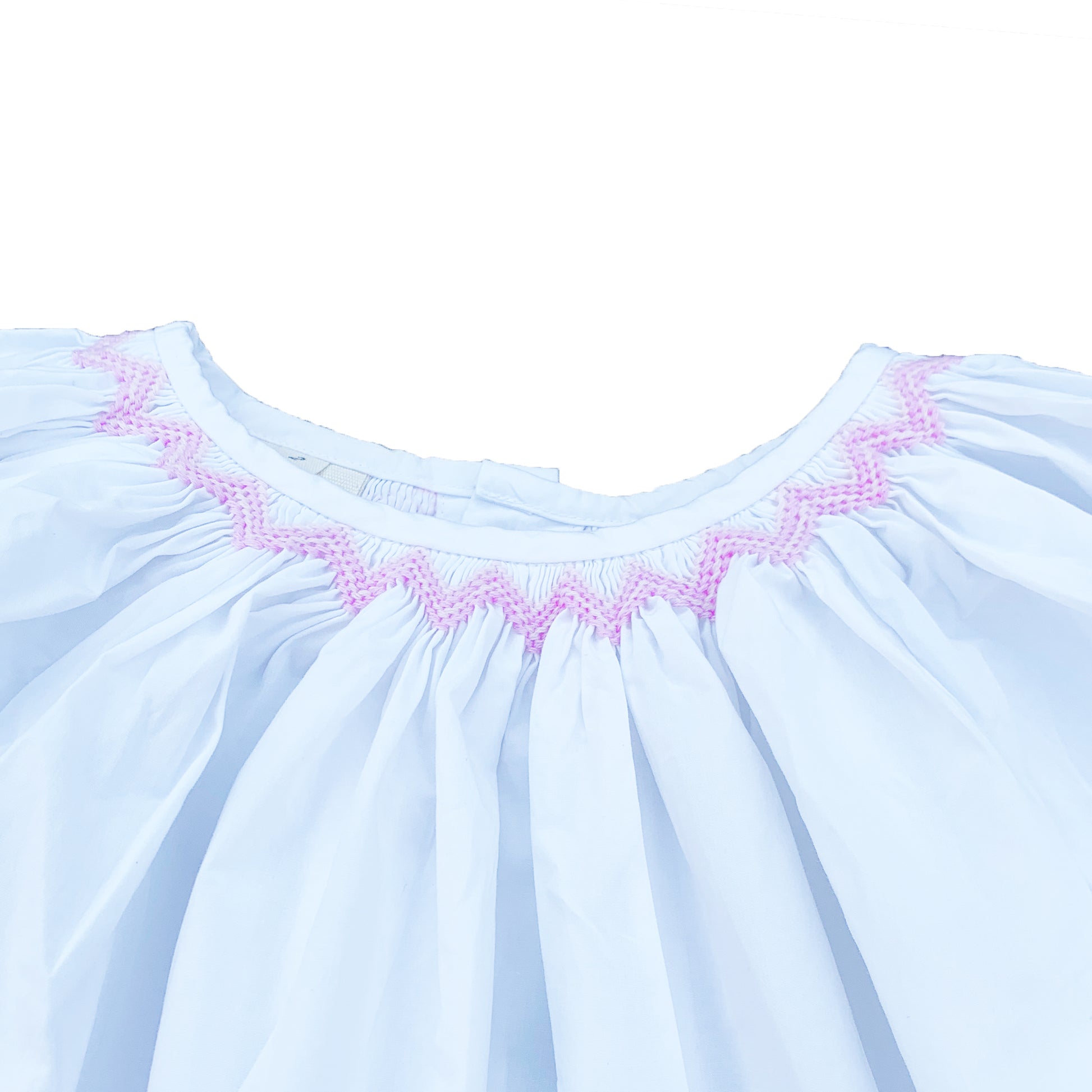 Pink Stitch White Smocked Top.