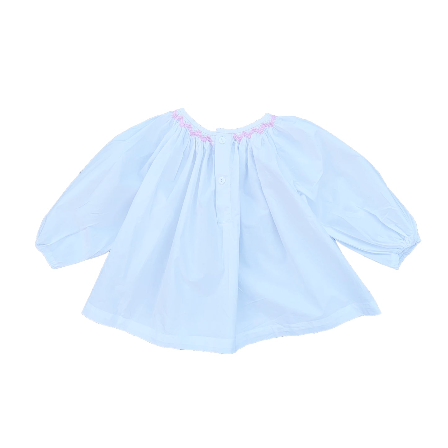 Pink Stitch White Smocked Top.