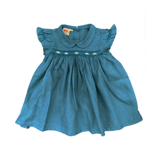 Blueberry Linen Baby Smocked Dress ( Baby size 6m to 2T).