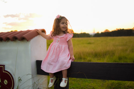 Coral Pink Smocked Dress.