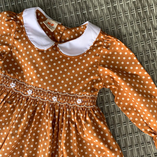 Brown Polka Dot Girl Smocked Dress