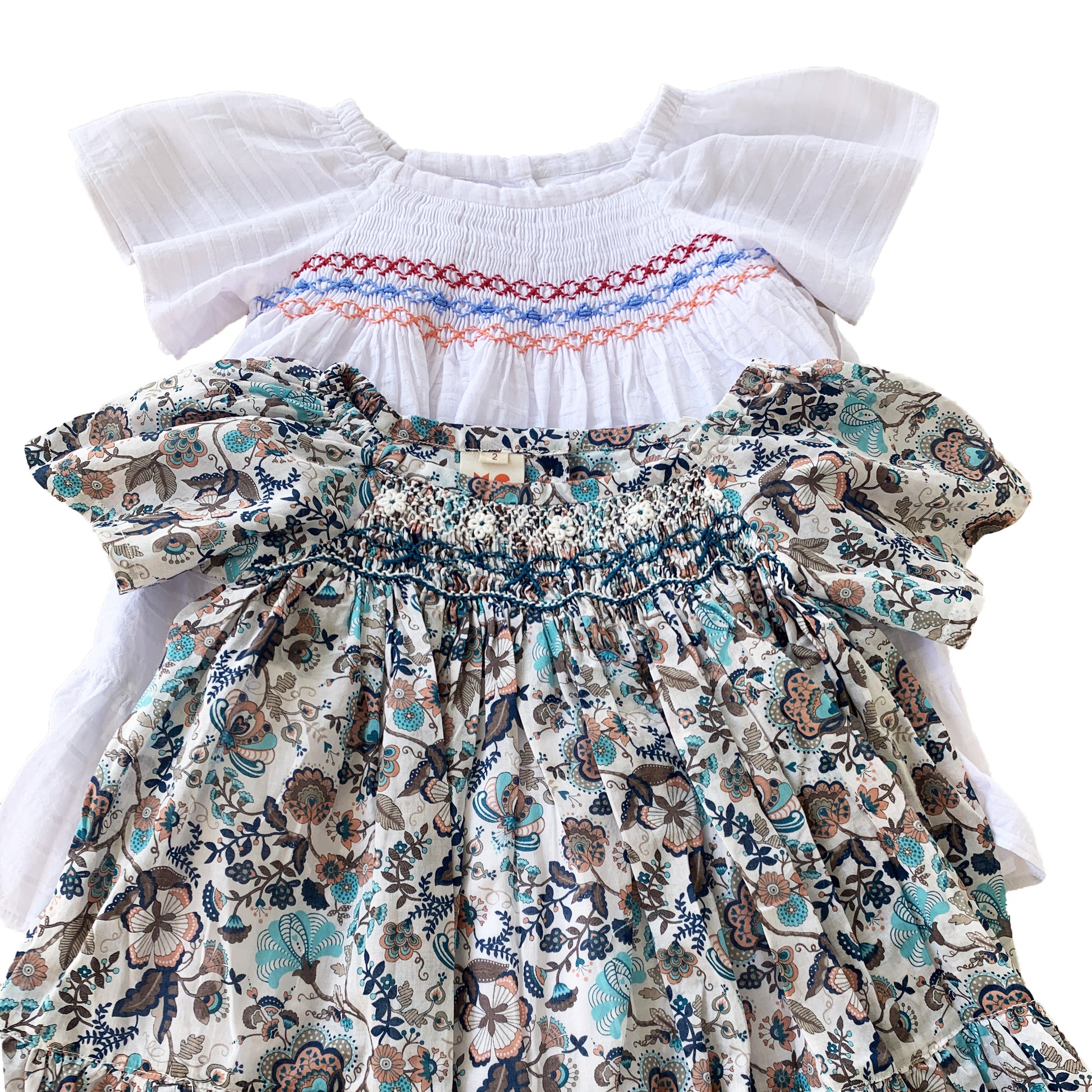 Turquoise Floral Smocked Dress