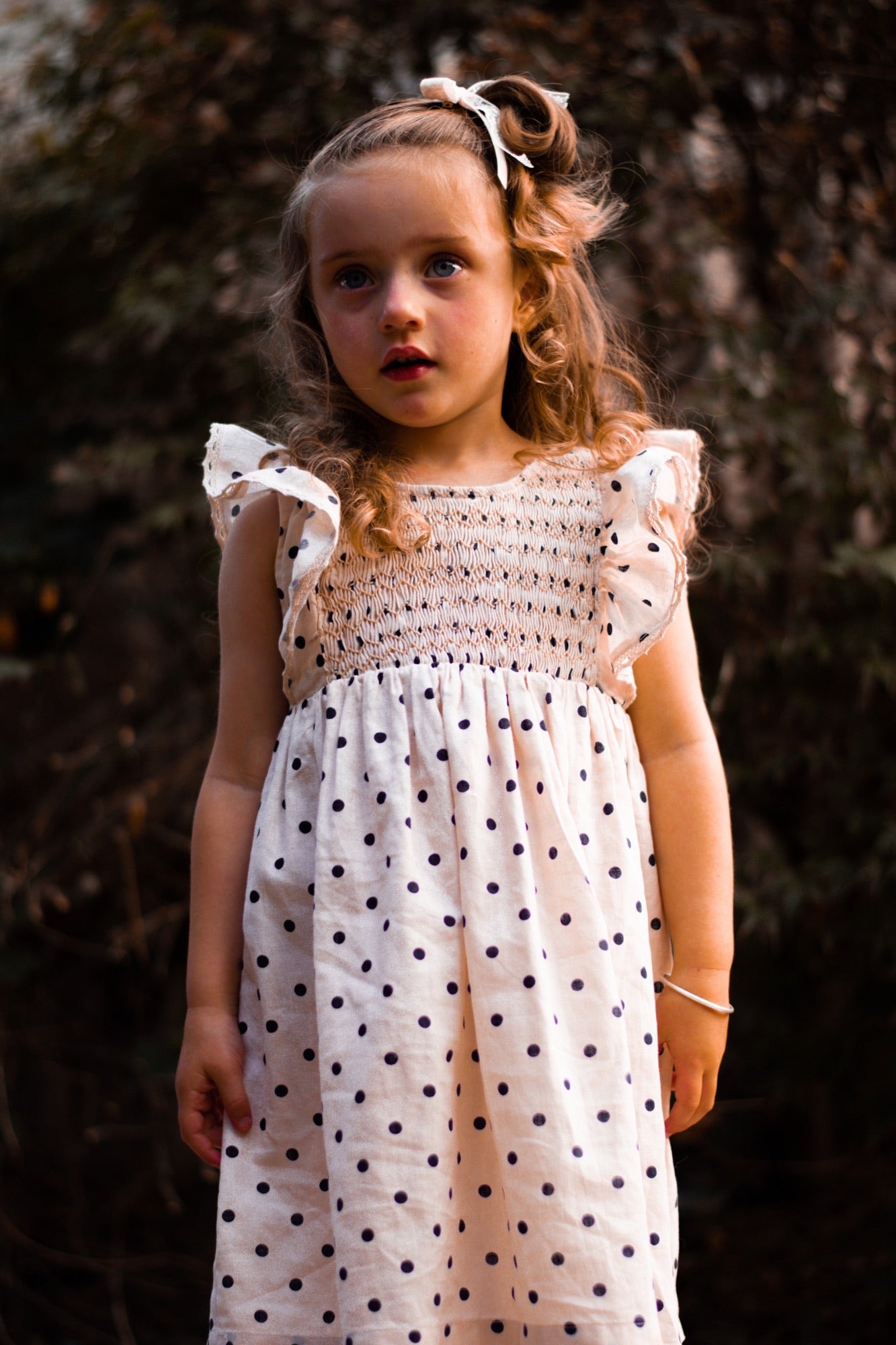 Cream Dot Smocked Dress