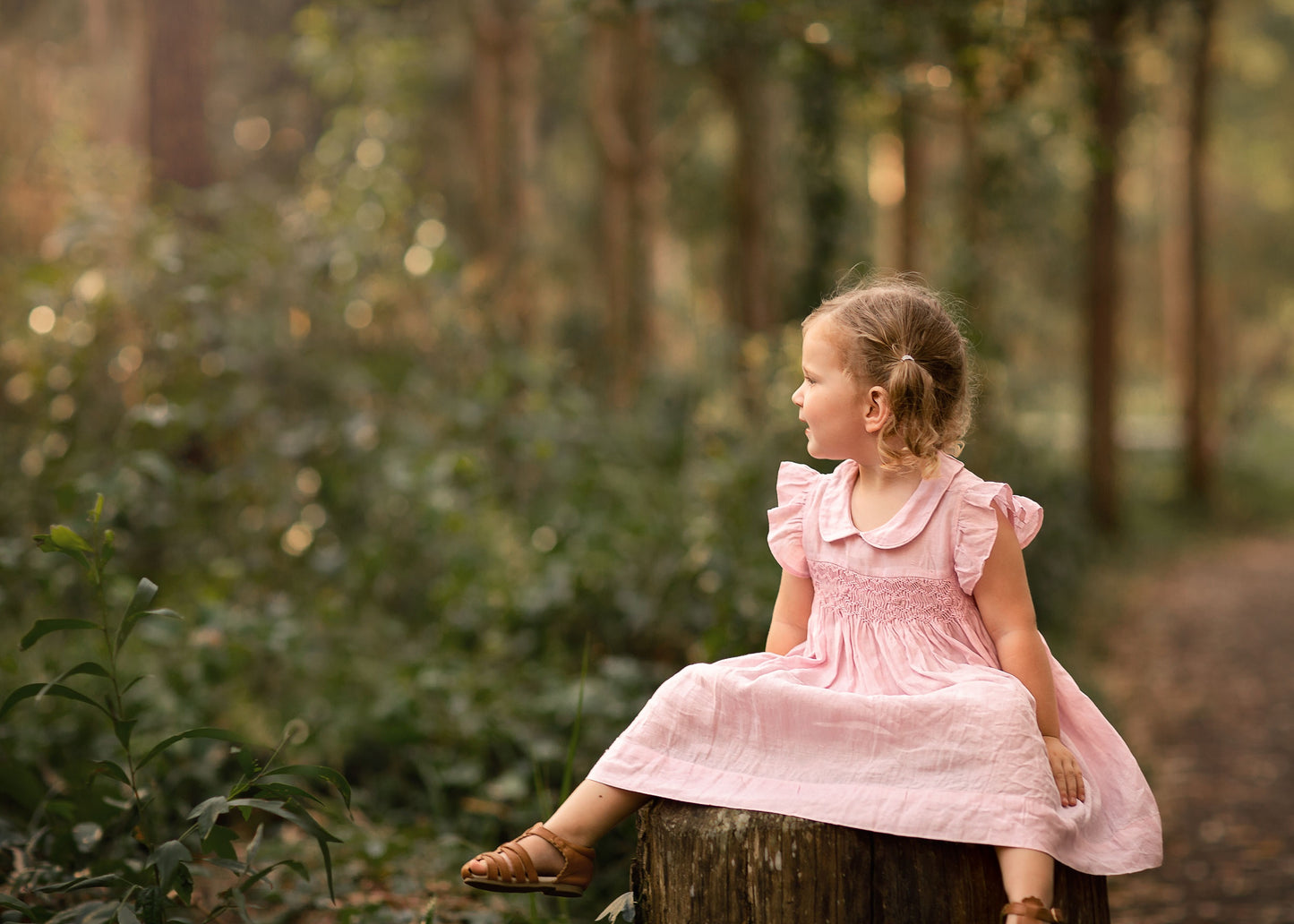 Light Pink Linen Smocked Dress