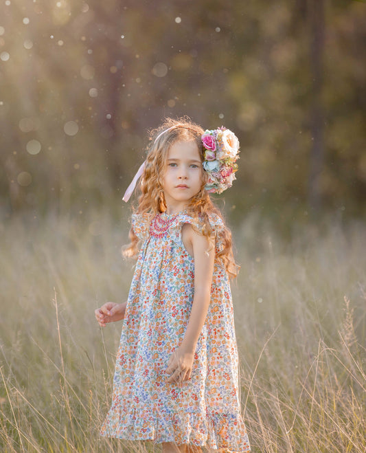 Red Floral Bishop Smocked Dress