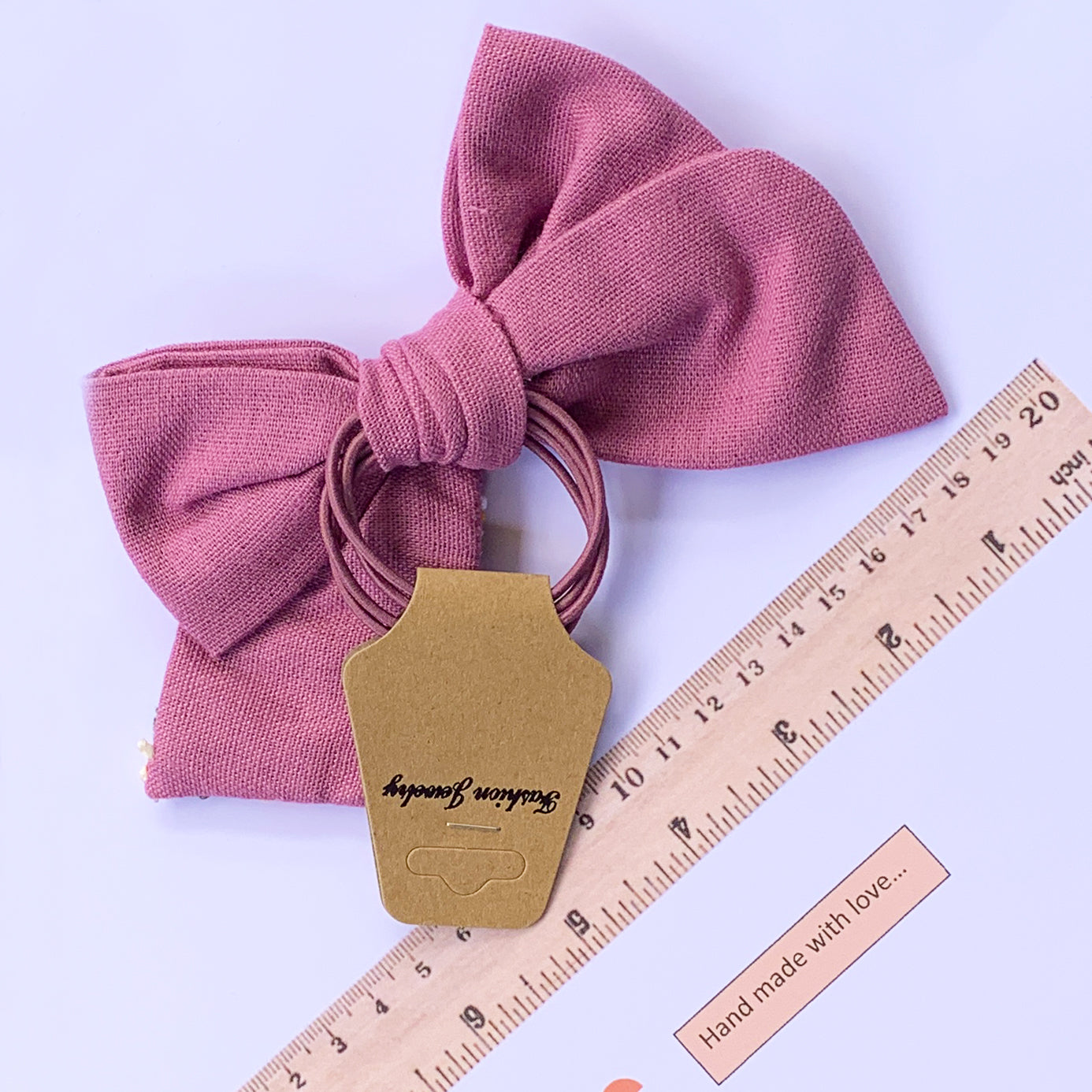 Linen Embroidered Hair Bow.