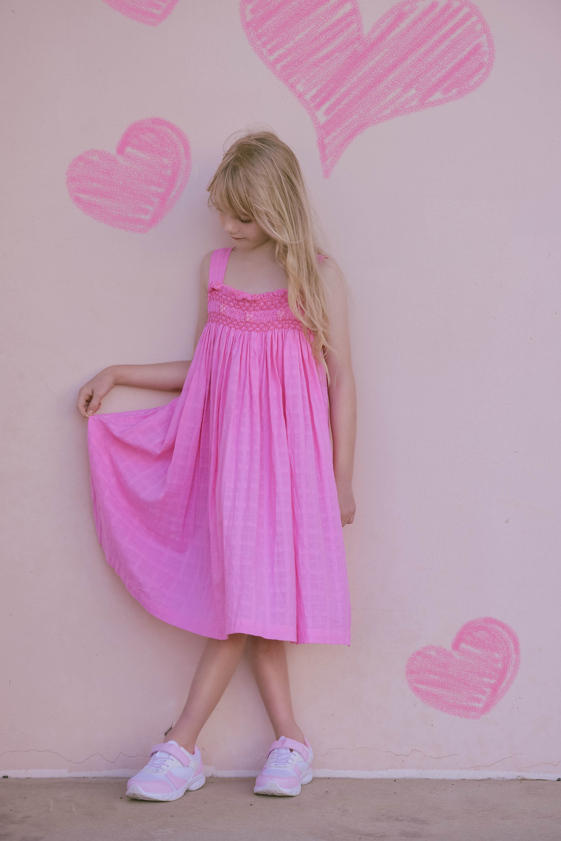 Pink Strap Smocked Dress