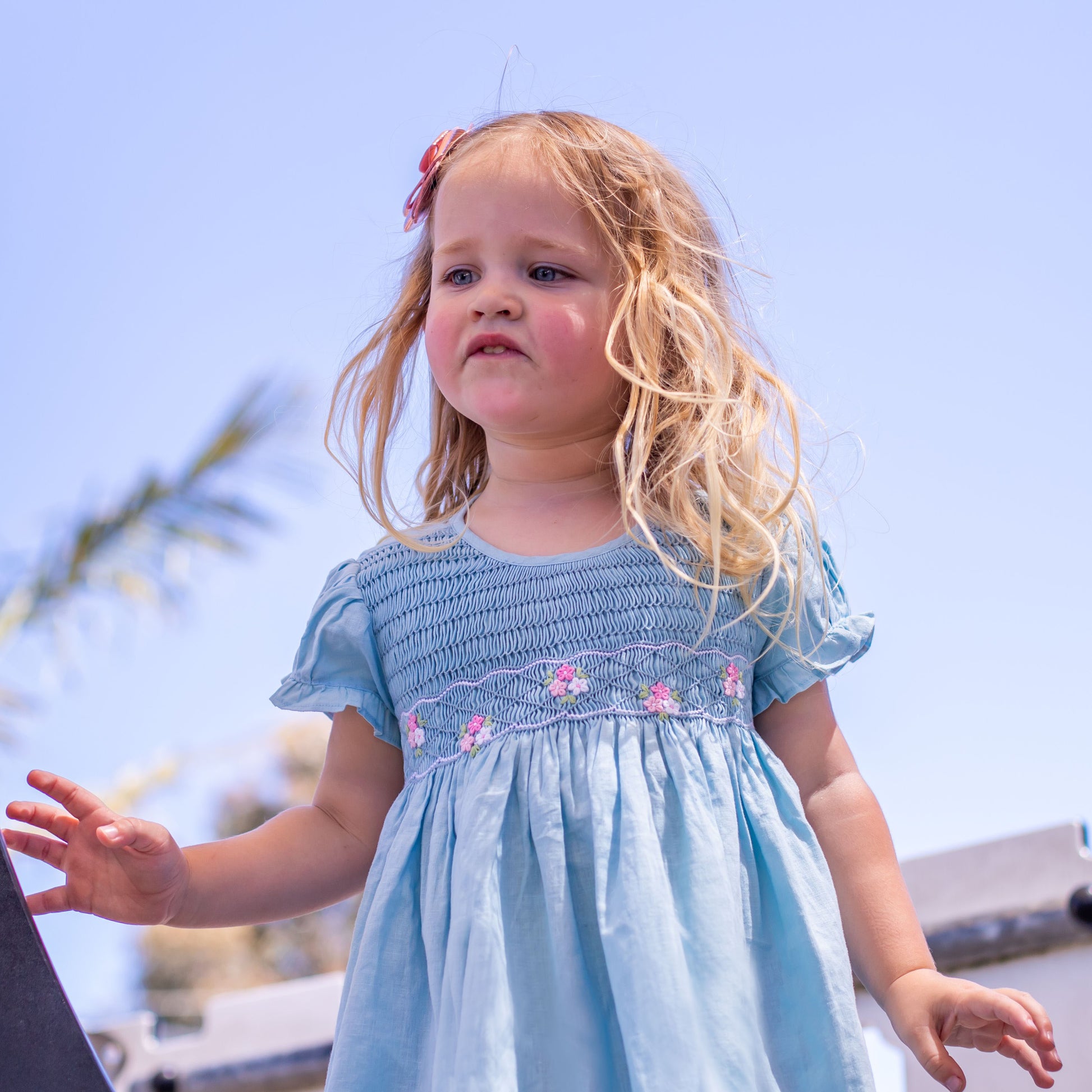 Blue sky classic smocked dress.