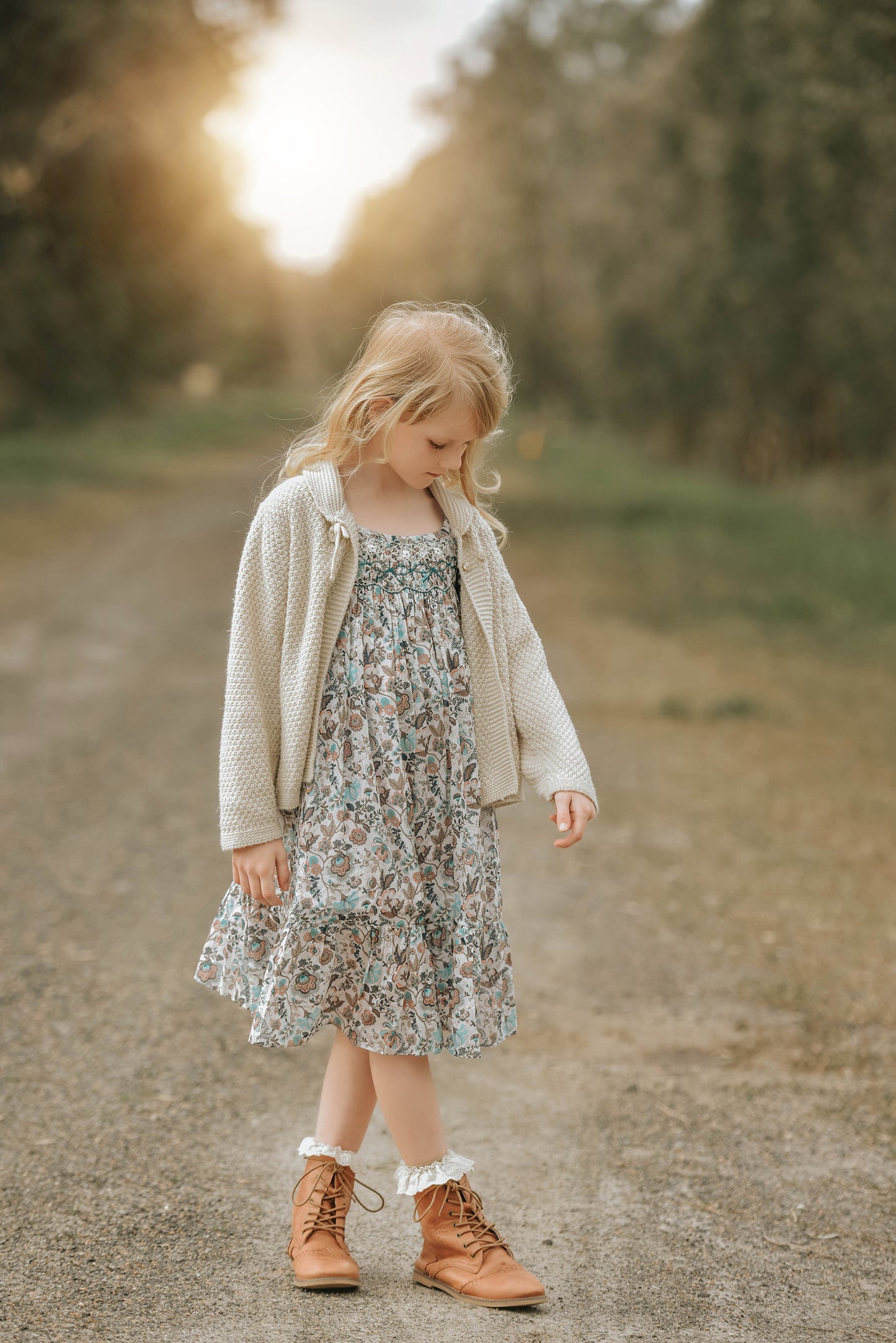 Turquoise Floral Smocked Dress