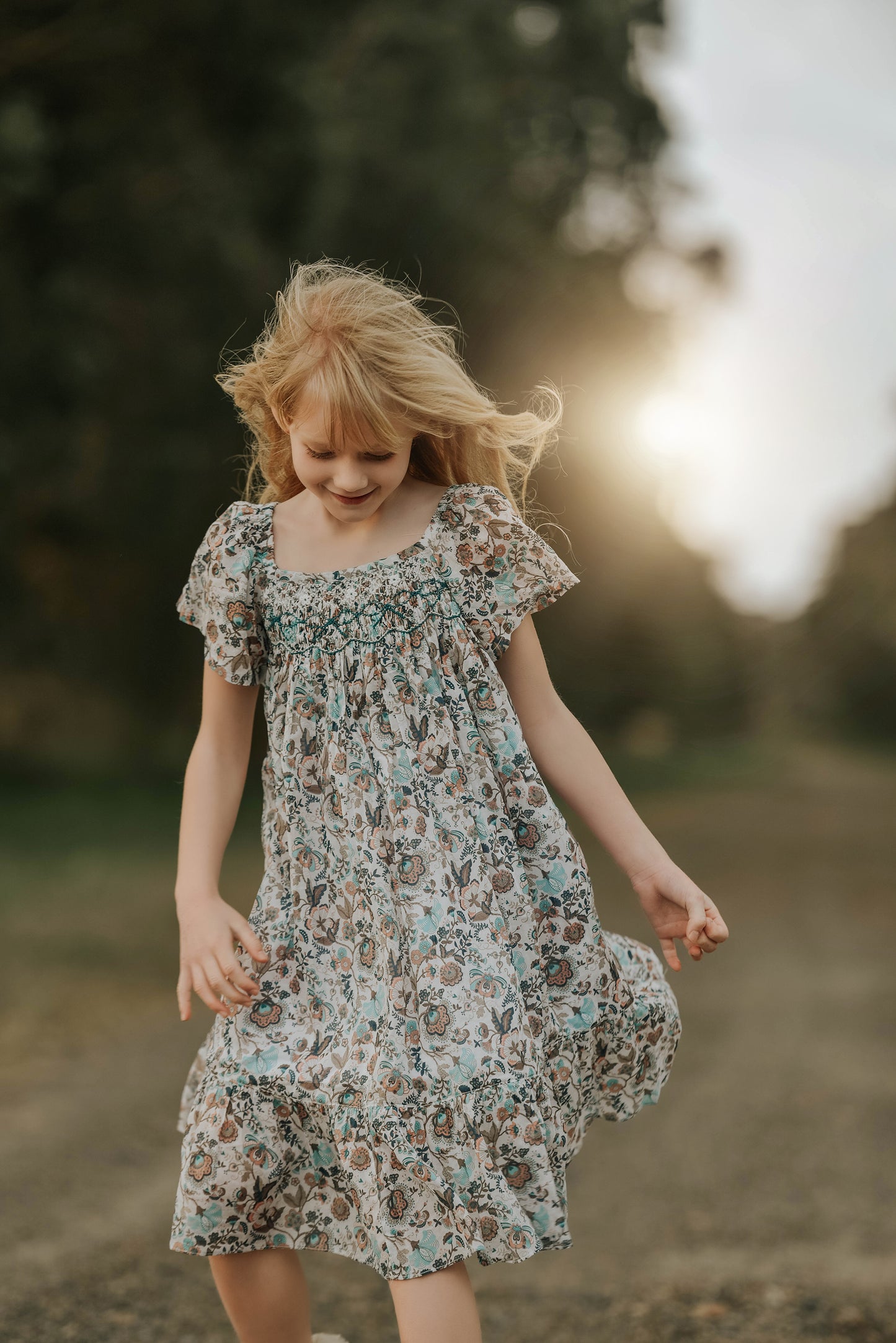 Turquoise Floral Smocked Dress