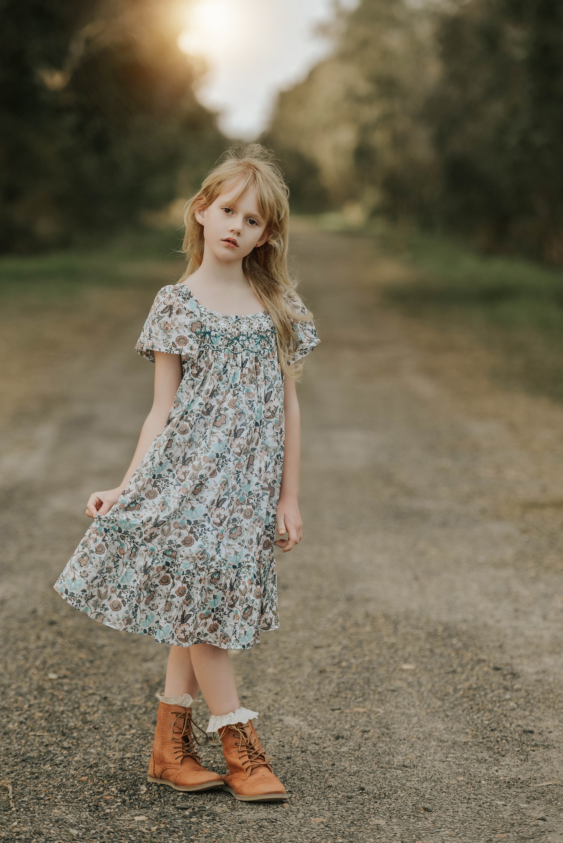 Turquoise Floral Smocked Dress